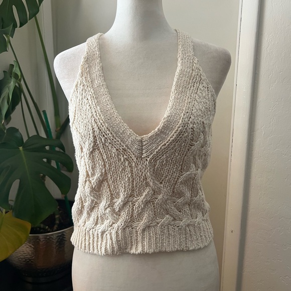Anthropologie Cream Knit Crop Top - Picture 1 of 7